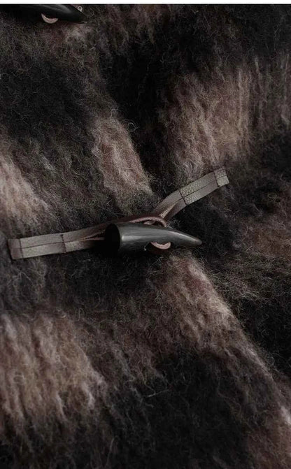 Plaid Coat~ Retro Style Horn Button Mid-Length Coat Women's Alpaca Wool Coat 2025 Winter British Style