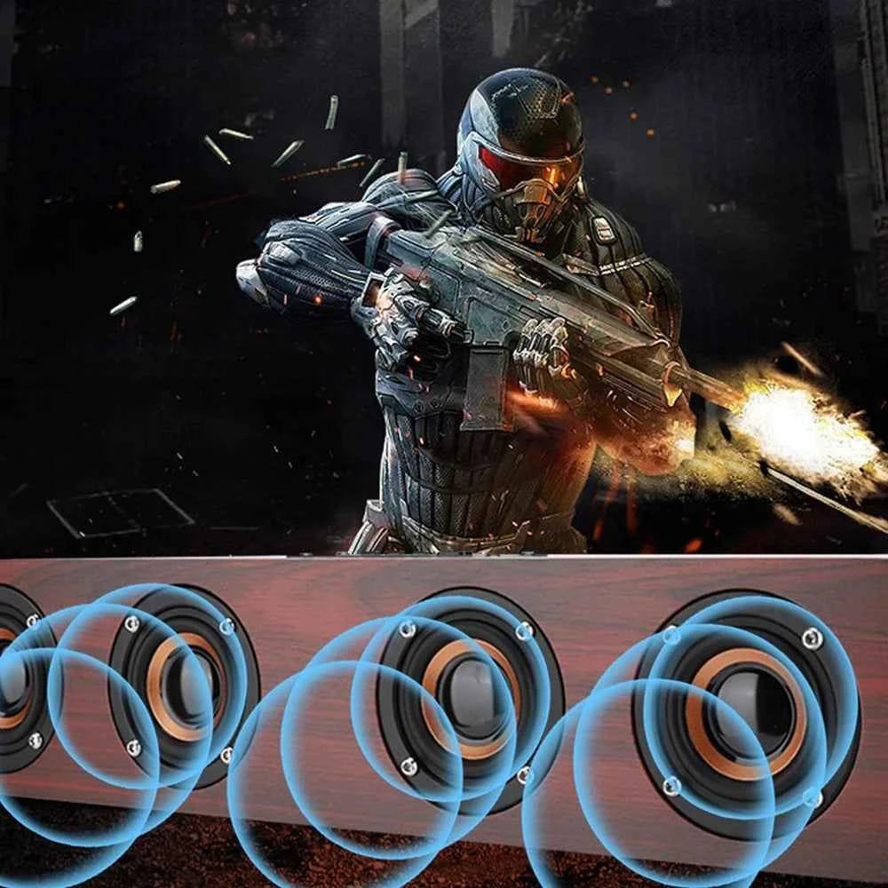 Rechargeable Wooden Alarm Clock with Bluetooth Soundbar Subwoofer Speaker and FM Radio for Home or E-sport Game Room Decoration