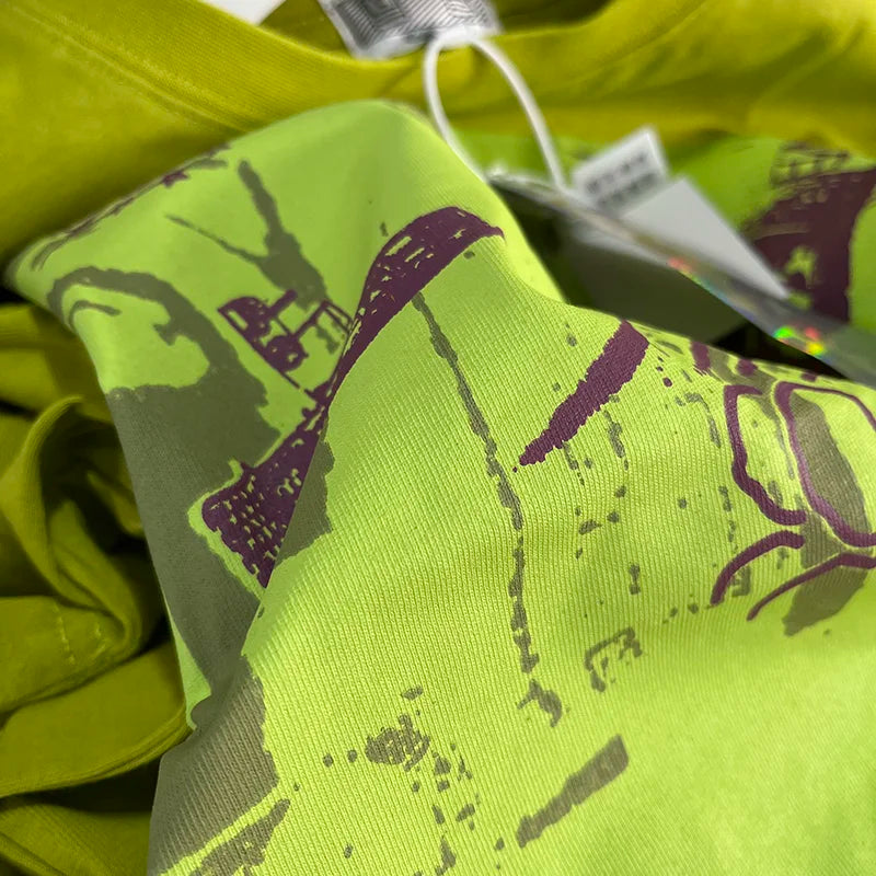 2023 New Fluorescent Green Vintage Washed Batik Cav Empt C.E T-Shirt Men Women 100% Cotton Mobile Phone Printing Cavempt Tee SS69