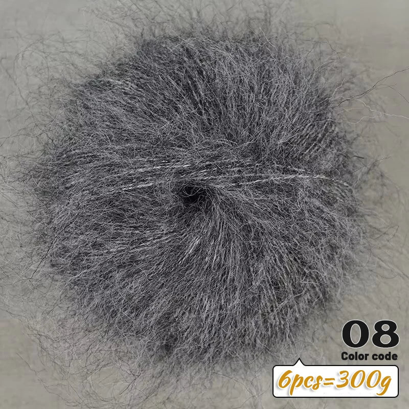 300g Colorful Long-Haired Alpaca Mohair Yarn Handmade DIY Material Knitting Autumn and Winter Fashion Women's Sweater Sweater Jacket Shawl Yarn Ball 1 Piece = 6 Pieces = 300g