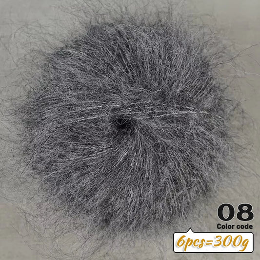 300g Colorful Long-Haired Alpaca Mohair Yarn Handmade DIY Material Knitting Autumn and Winter Fashion Women's Sweater Sweater Jacket Shawl Yarn Ball 1 Piece = 6 Pieces = 300g