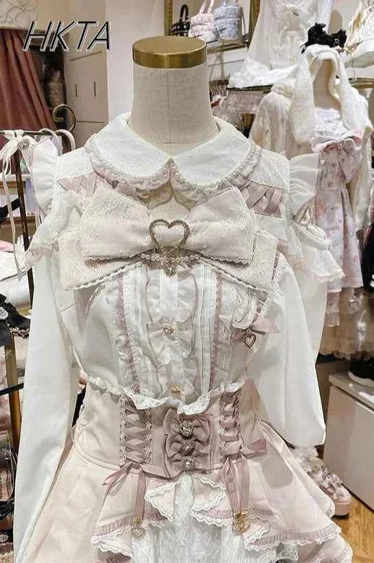 Liz Shirt Blouse Women 2026 Spring and Summer New Mine Off-the-shoulder Long-sleeved Blouses Lolita Sweet Bow Chiffon Shirt Top