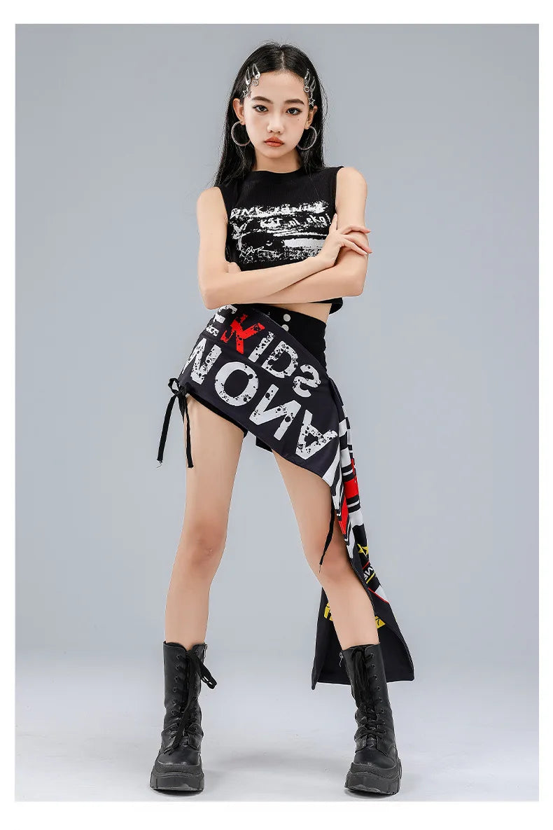 Girls K-Pop Street Dance Crop Top & Hot Pants Set