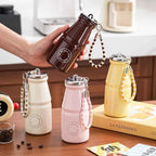 1pc Vintage Milk Coffee Cup 280ml Mini Stainless Steel Pocket Cup Portable Travel Lanyard Direct-Drinking Thermal Cup