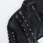 Punk Faux Leather Cropped Jacket with Rivets - Women's Streetwear