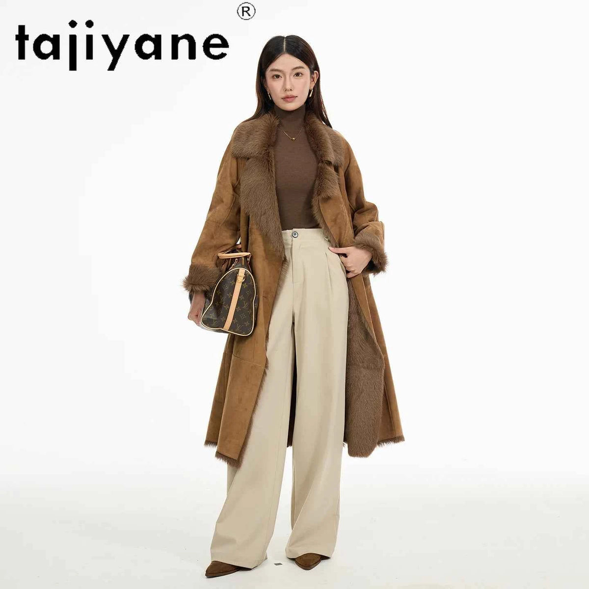 TAJIYANE Natural Tuscany Sheepskin with Wool Attached Coats Long Real Fur Coat Woman Clothing High Quality Winter Outerwear 2025