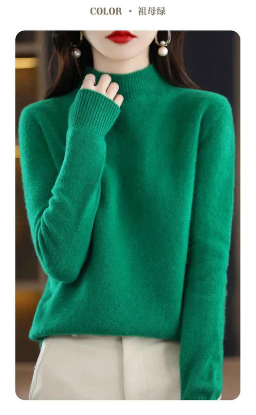 Autumn Winter Women Sweater Korean Fashion Warm Bottoming Shirts Half High Collar Basic Knitwear Solid Long Sleeve Pullovers