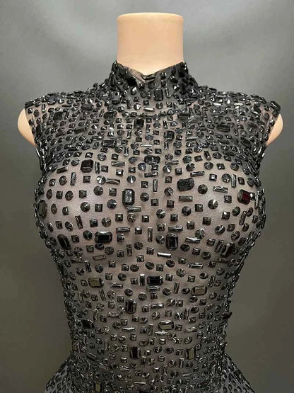 Elegant Luxury Crystal Party Dress Birthday Celebration Dress Bride Diamond Long Prom Dress Mother Formal Grand Party Dress