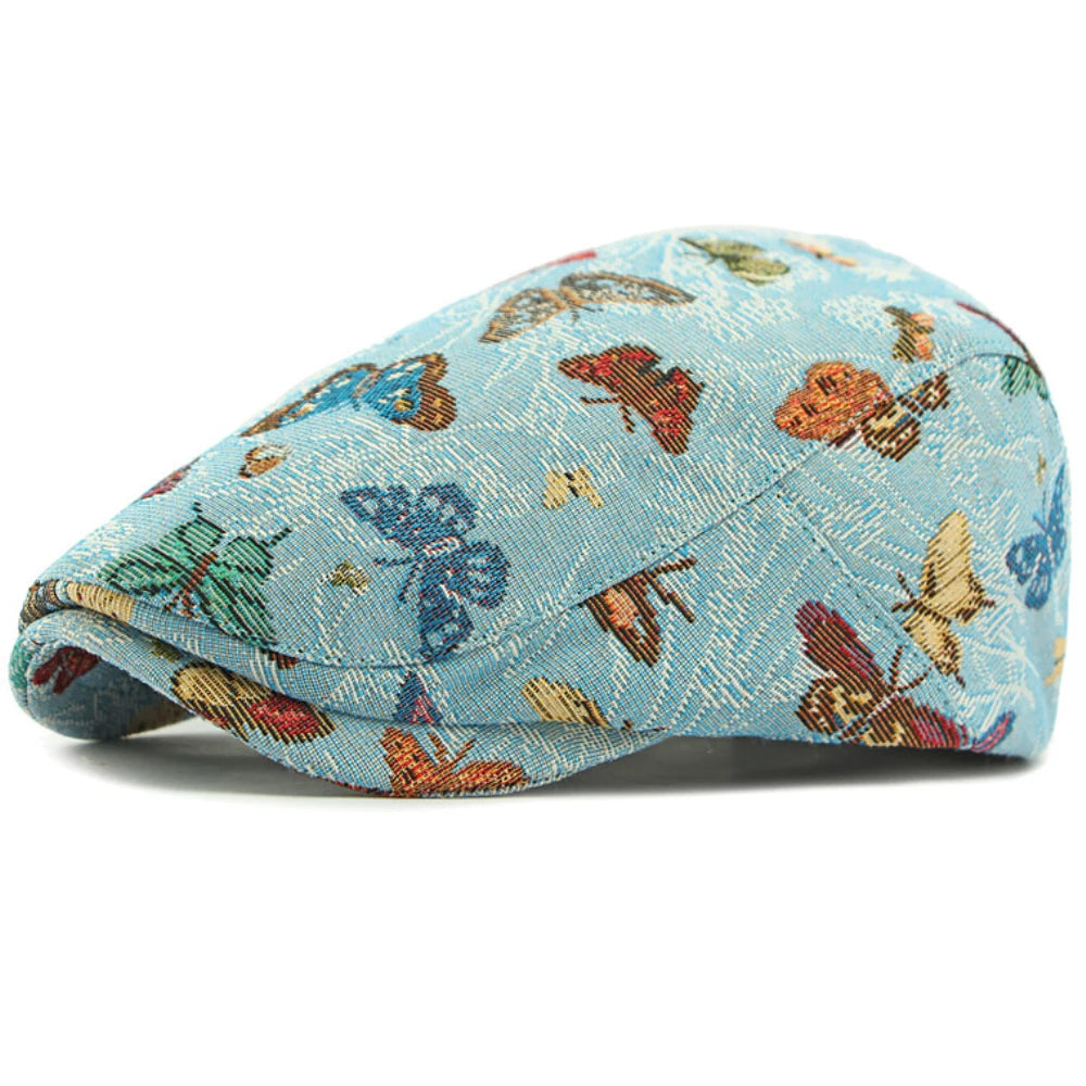 HT4729 Berets for Women Retro Butterfly Embroidery Artist Painter Beret Hat Retro Ivy Flat Cap Male Female Adjustable Beret Cap