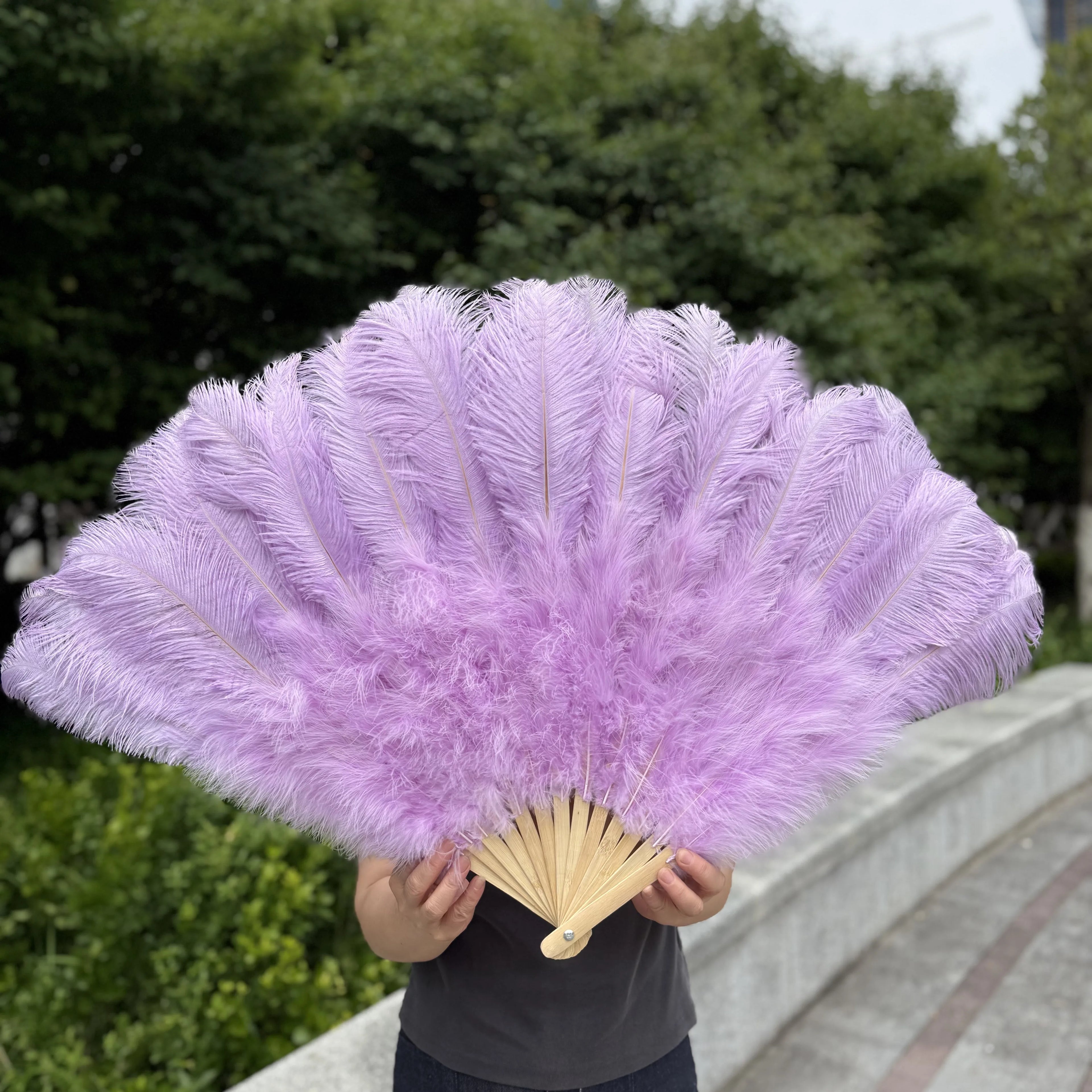 Large Ostrich Feather Fan 130cm - Carnival & Stage Performance
