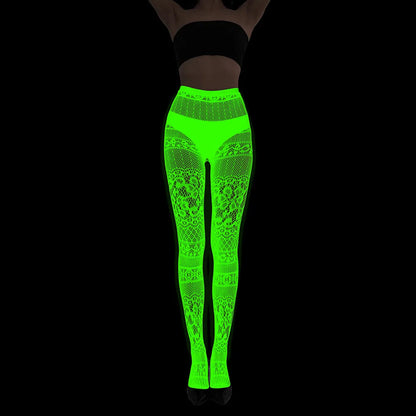 Women Glow in The Dark Fishnet Tight Rose Pattern Fishnet Tights Luminous Fishnet Halloween Party Festive Dress Up SS69