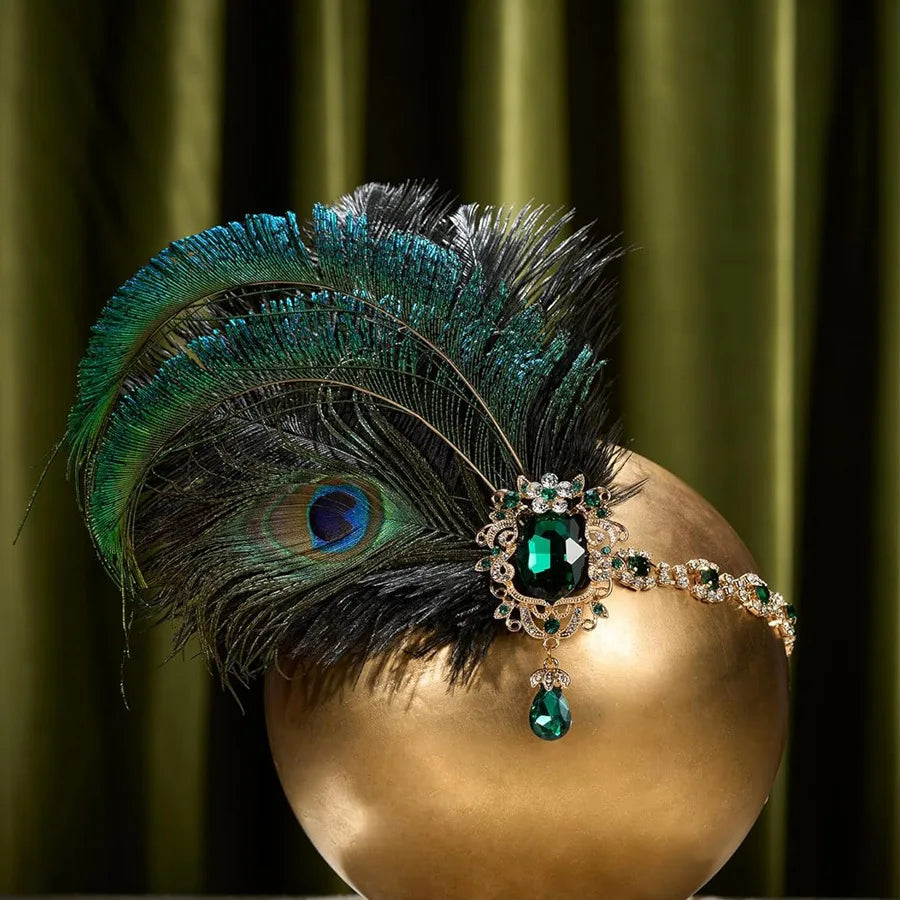1920s Flapper Peacock Feather Headband Roaring 20s Showgirl Hair band Great Gatsby Hair Accessories 머리띠 резинки для волос 헤어밴드 SS69
