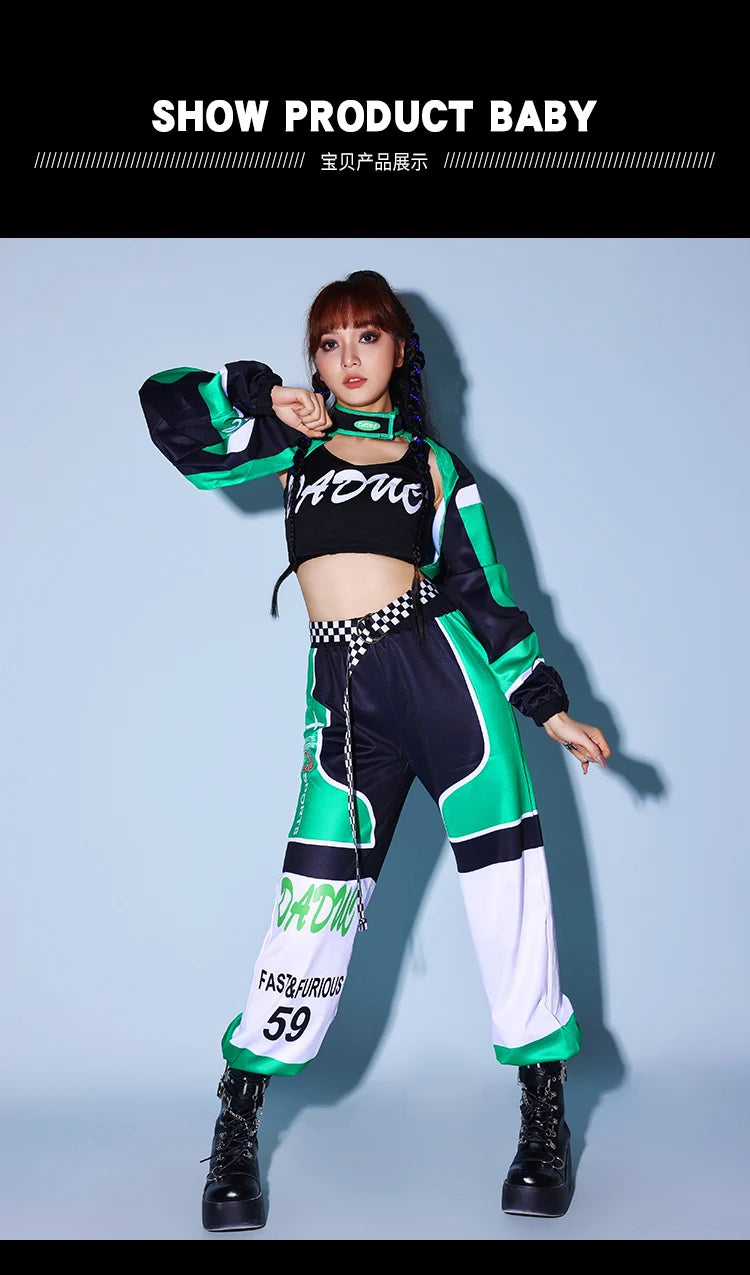 Green K-POP Jazz Dance Costume Set for Women