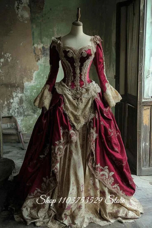 Custom Burgundy Vintage Victorian Ball Gown Special Occasion Evening Gown Embroidered Corset Civil War Ball Gown Renaissance