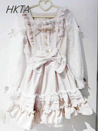 Japanese Liz Dresses Women Autumn New Girl's Sweet Cute Bud Mini Series Mass Production Angel Small Cake Dress Bow Lolita Dress