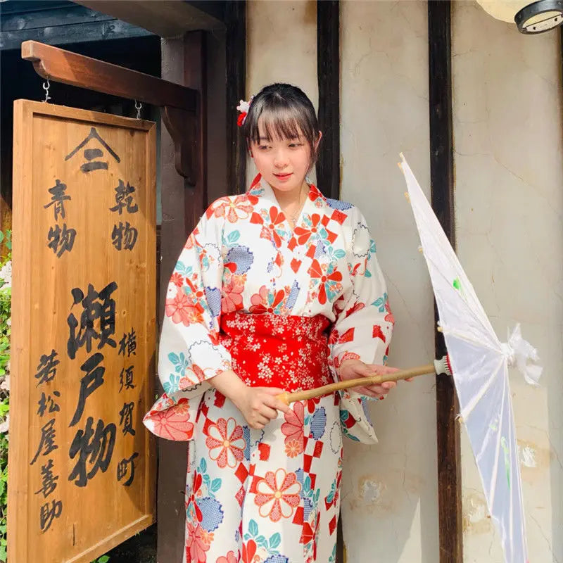 Fashion National Trends Women Sexy Kimono Yukata Dress With Obi Novelty Evening Dress Japanese Cosplay Costume Floral One Size