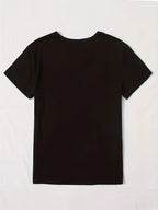 Cute Print Solid Crew Neck T-Shirt, Short Sleeve Casual Every Day Top For All Season, Women's Clothing SS69