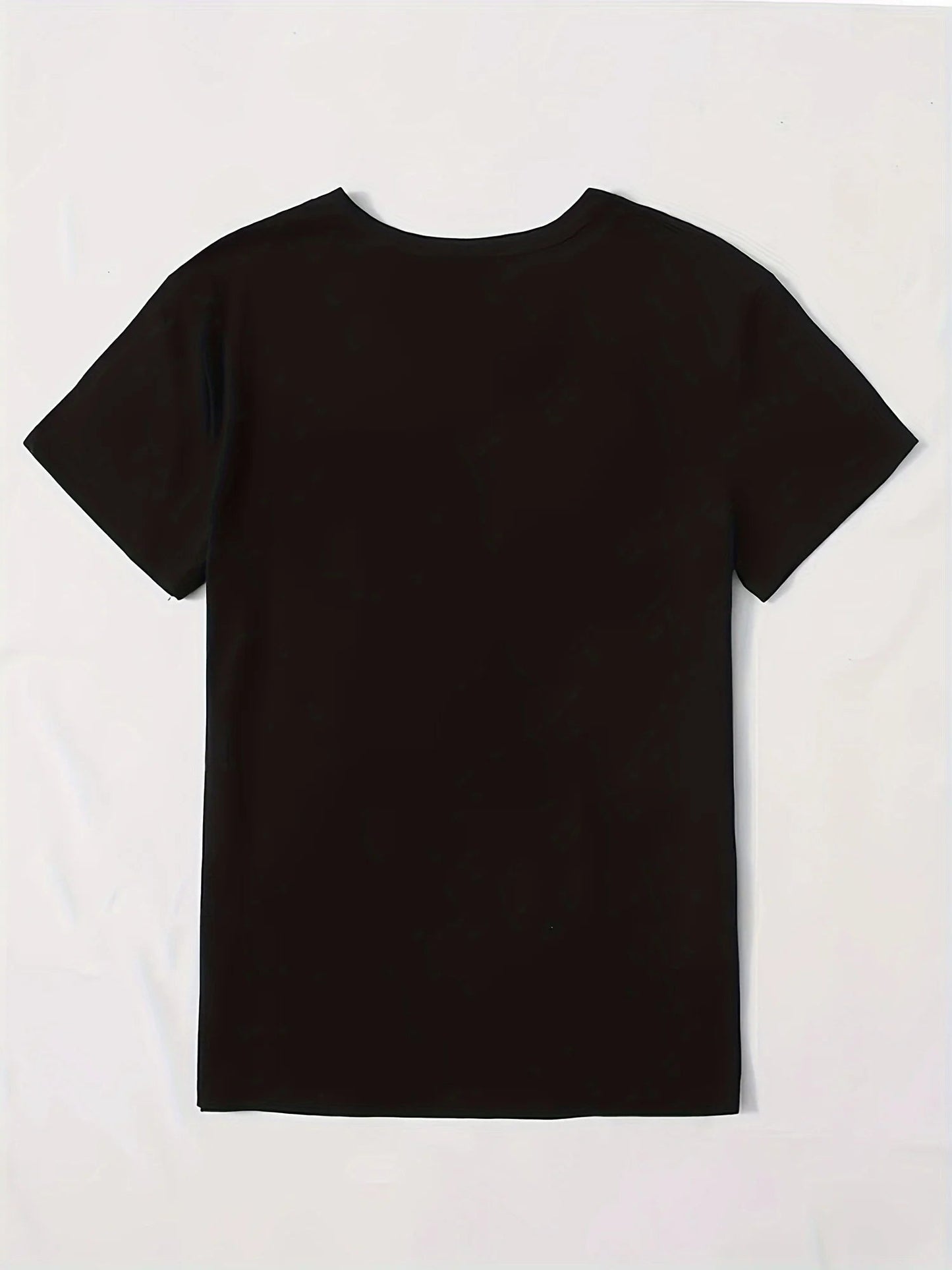 Cute Print Solid Crew Neck T-Shirt, Short Sleeve Casual Every Day Top For All Season, Women's Clothing SS69