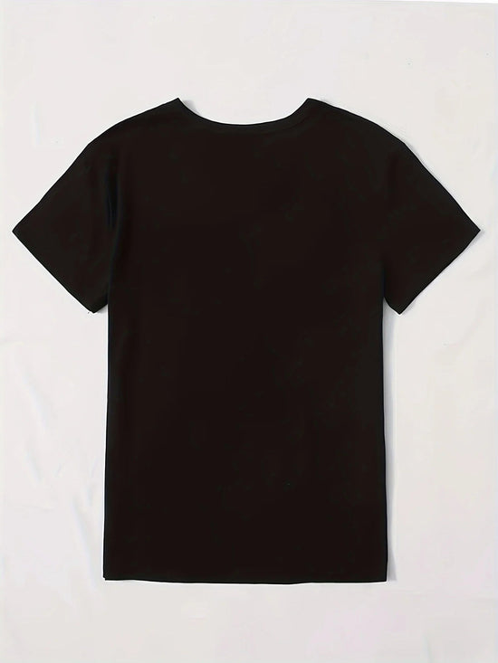 Cute Print Solid Crew Neck T-Shirt, Short Sleeve Casual Every Day Top For All Season, Women's Clothing SS69