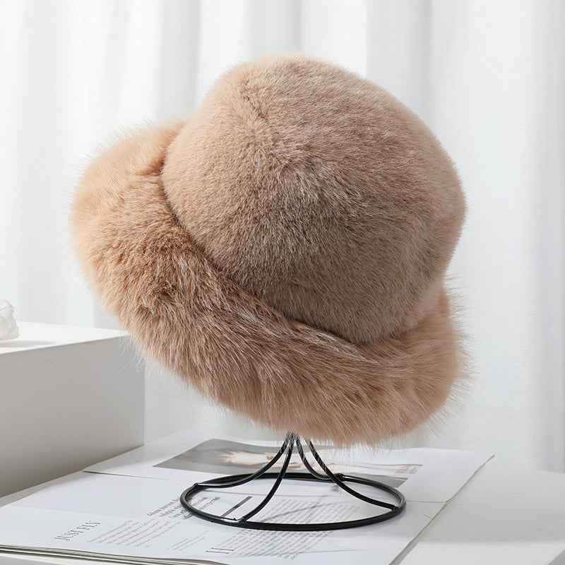 2025 Fluffy Faux Fur Bucket Hats Women Rabbit Fur Warm Thick Plush Winter Hat Lady Fashion Luxury Panama Furry Fisherman Cap Y2k