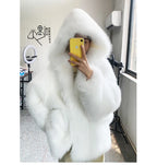 Nerazzurri Women's Faux Fur Coat with Hood - Warm & Fluffy