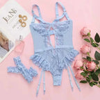 2pcs Red Floral Lace Garter Lingerie Set With Choker Women Intimates 2025 Underwire Bra And Thongs Ladies Underwear Set