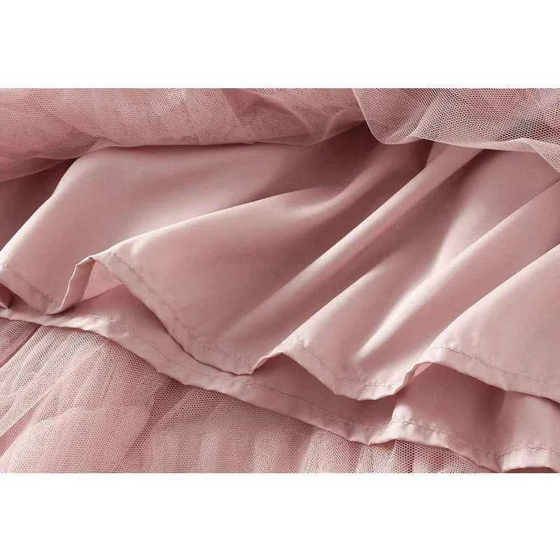 Fashionable Tiered Tulle Maxi Skirt for Women 2024 New Elegant High Street A Line High Waist Mesh Long Skirt Female Pink