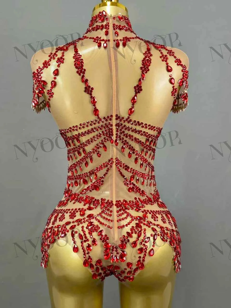 Sparkly Rhinestones Bodysuit Women Sexy Mesh Transparent Party Leotard Performance Dance Costume Singer Dancer Show Stage Wear