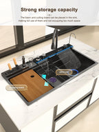 TELISIYAC Stainless Steel Waterfall Kitchen Sink - Large Single Bowl