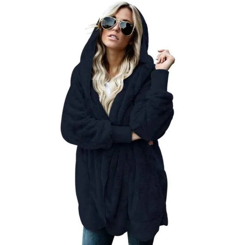 12 Colors Fleece Sweatshirt Long Cardigans Autumn Winter Female Long Sleeve Double Side Wear Flurry Loose Hoodie Coats Outwear