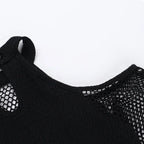 Goth Dark Fishnet Patchwork Off Shoulder Halter Top