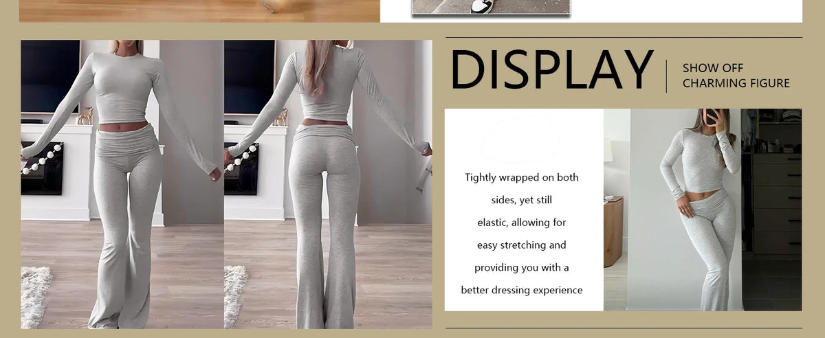 Women's Yoga Two-Piece Set Long-Sleeve Wide-Leg Activewear Set Casual Home Yoga Set Coordinated Set