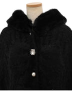 Godivana Faux Rabbit Fur Cape Coat with Rhinestone Bow