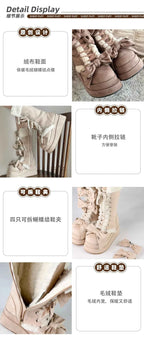 Lolita Winter Calf Boots Original Cute Bow Women's Warm Snow Boots Plush Warm Girl Female Suede Long Fur Boots