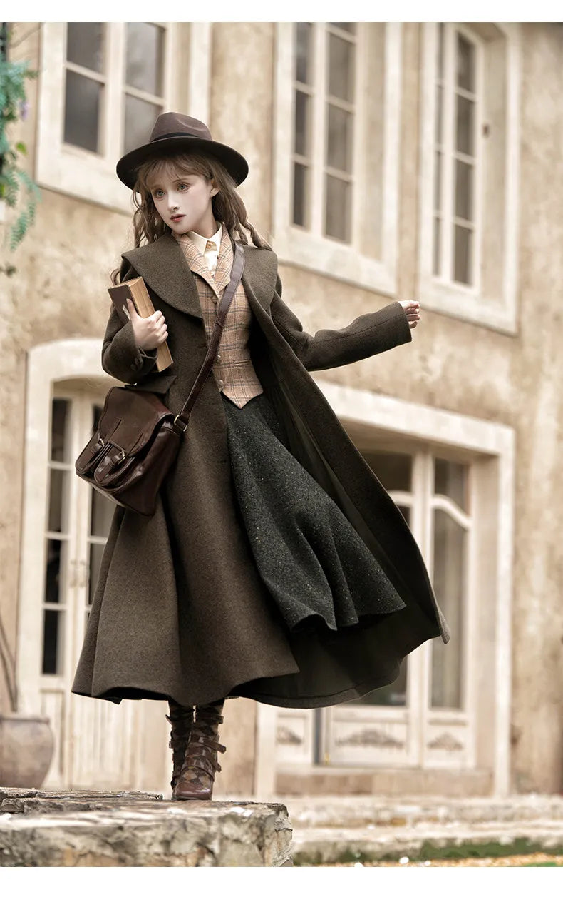 Lautaro Autumn Winter Long Warm Wool & Blends Coat for Women Shawl Collar Single Breasted Elegant Fit and Flare Woolen Overcoat