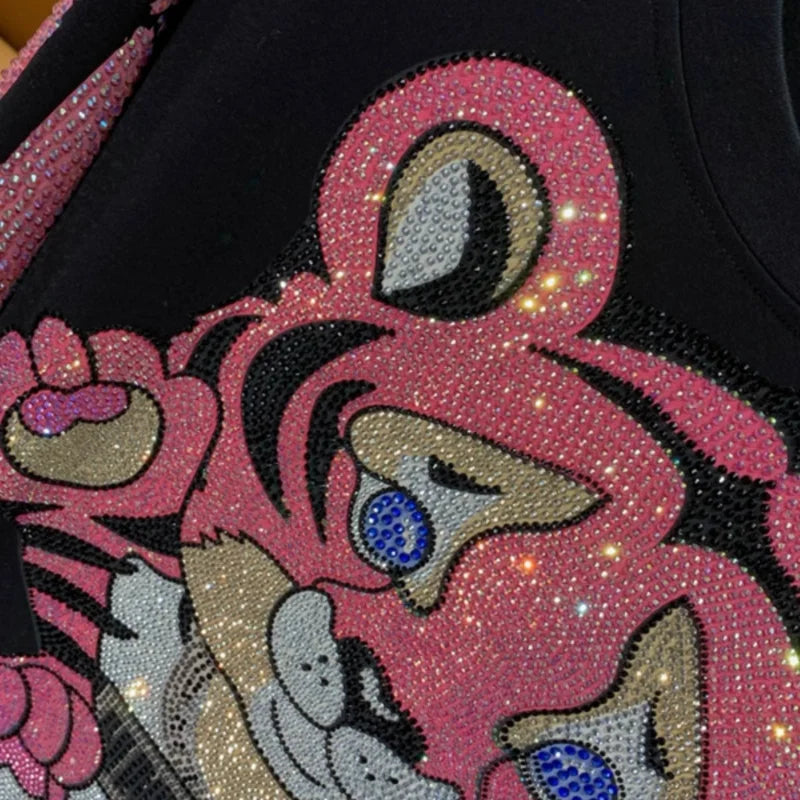 Diamond Stamping Tiger Letter Design Plus Size Women's T-shirt Street Personality Y2K Fashion Plus Size Tops Summer New T-shirts SS69