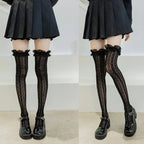 Women Lolita Fishnet Thigh High Socks Japanese Style Heart Striped Lace Patterned Over Knee Long Stockings Ruffled Frilly Kawaii SS69