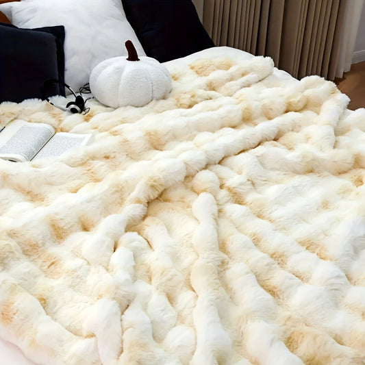 ROSEKIND Faux Rabbit Fleece Blanket, 100% Polyester Knitted Throw, 1610g
