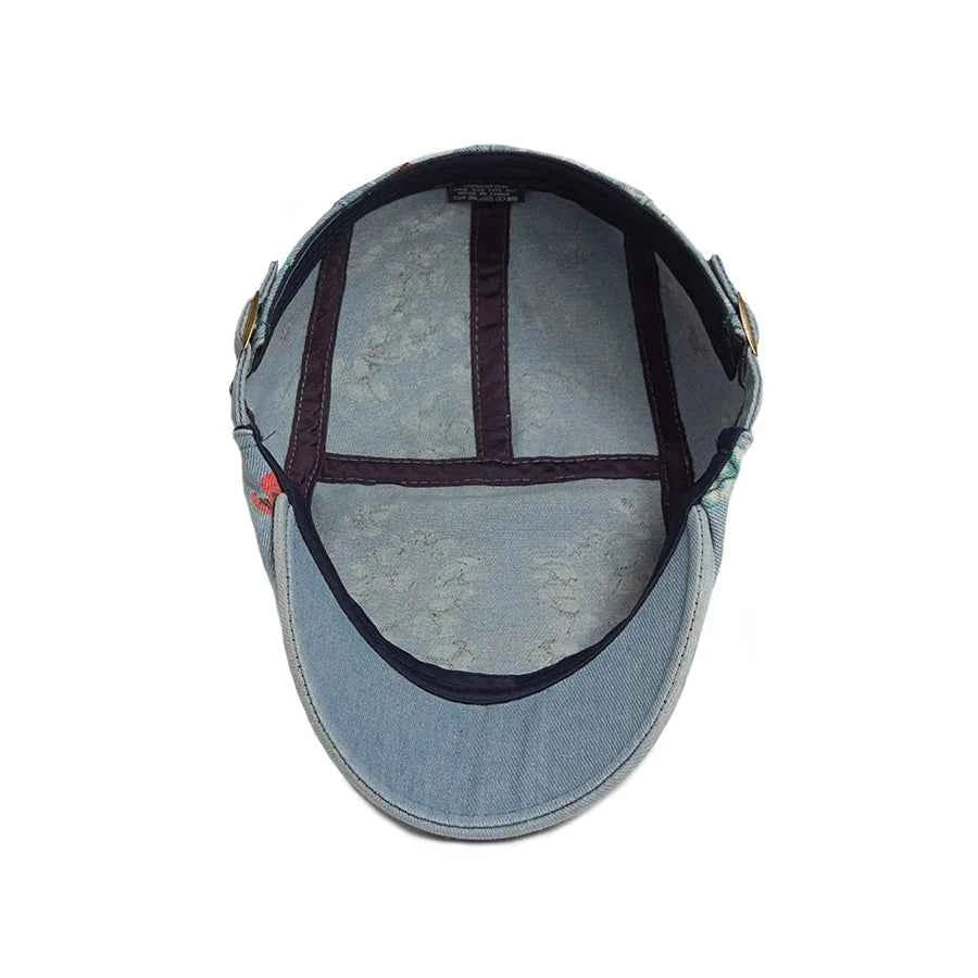New Vintage Print Denim Beret Women Men Cotton Newsboy Cap Casual Visor Fashion Flat Hat Adjustable Berets For Spring Autumn