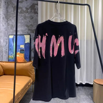 Diamond Stamping Tiger Letter Design Plus Size Women's T-shirt Street Personality Y2K Fashion Plus Size Tops Summer New T-shirts SS69