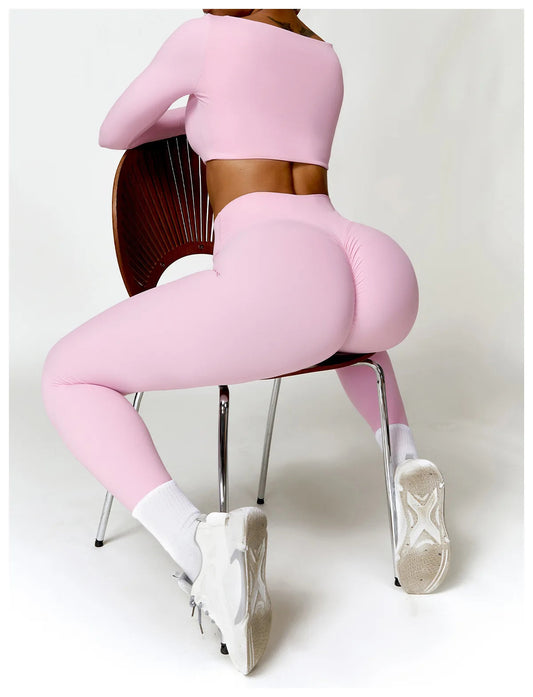 2PCS Yoga Suit Sports Set Women Quick-Drying Gym Set Women Tracksuit Running Workout Long Sleeve Sports Shirt Yoga Clothing SS69