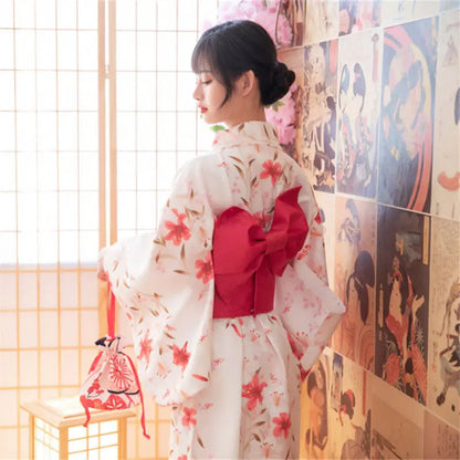 Fashion National Trends Women Sexy Kimono Yukata Dress With Obi Novelty Evening Dress Japanese Cosplay Costume Floral One Size