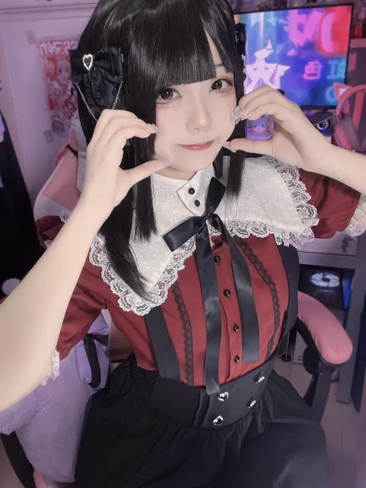 Gothic Y2k Lolita Shirt Japanese Harajuku Girls Sweet Lace Ruffles Bow Puff Sleeve Blouses Women Punk Clothes Tops Blusas Mujer SS69