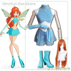 Anime Club Cartoon Princess Bloom Cosplay Shiny Skirt Adult Women Girls Style Clothes Halloween Party Dress-up Blue Suit