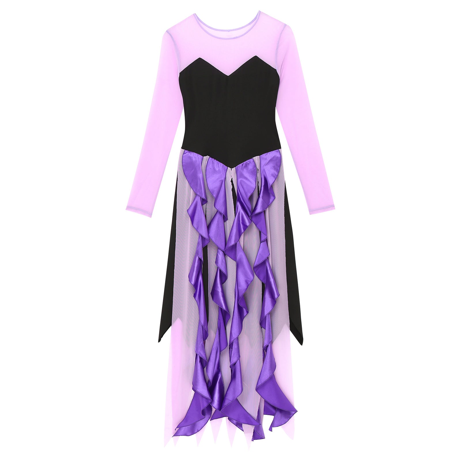 Women Ursula‘s Dress Halloween Carnival Mermaid Octopus Sea Witch Cosplay Costume Long Sleeve Mesh Asymmetrical Hem Dresses