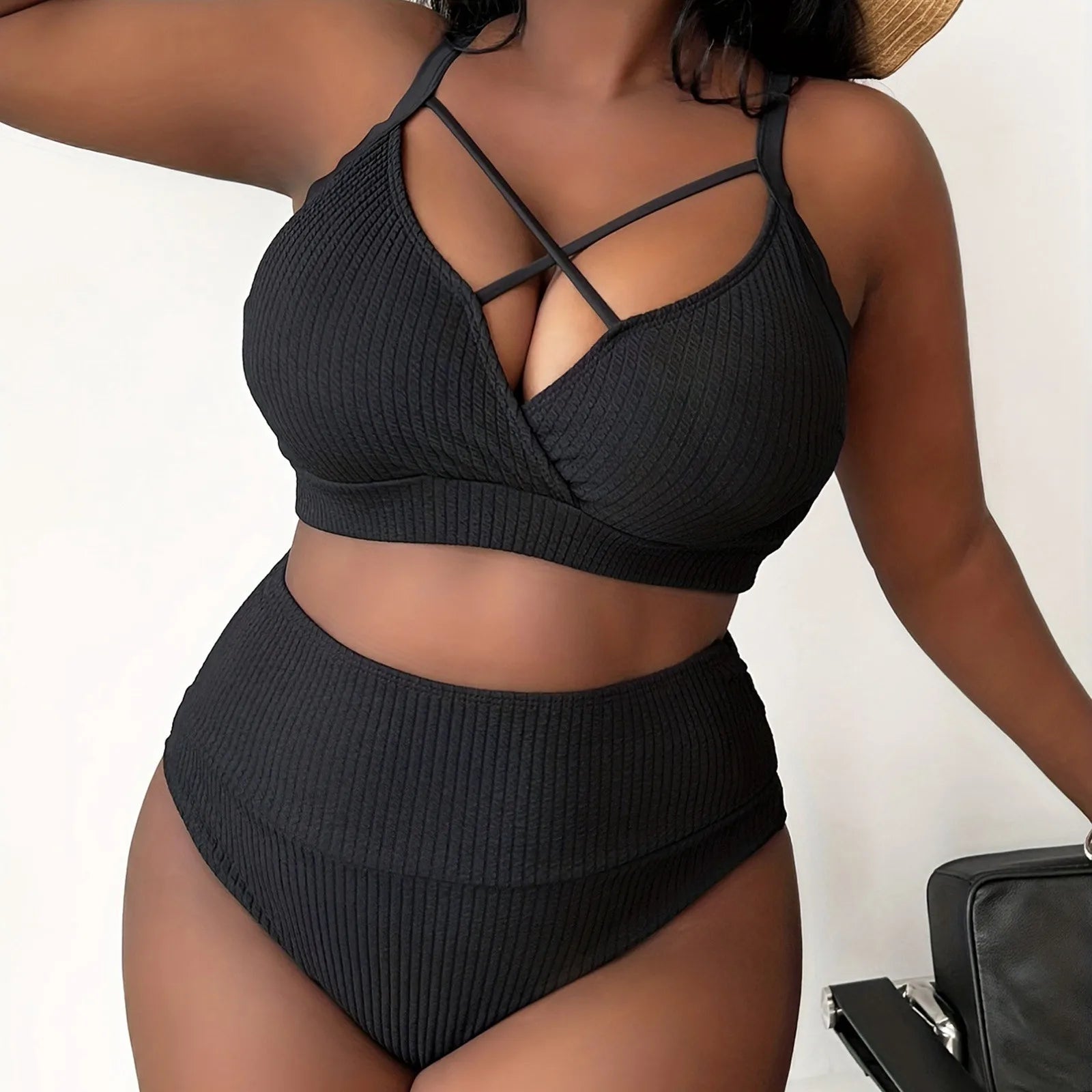Plus Size Swimsuit Women Big Breast Bikini Set 2024 Sexy Two Pieces Bikinis High Waisted Swimwear Brazilian Bathing Suit SS69 13.69 Black / XL / United States