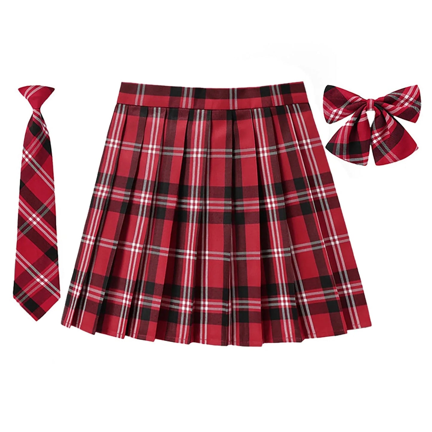 Beauty 2024 Women Plaid Pleat Skirt With Necktie Bowtie Preppy Japanese School Girls New Autumn Winter Preppy Style Mini Skirt SS69 19.69 Red / M / CN