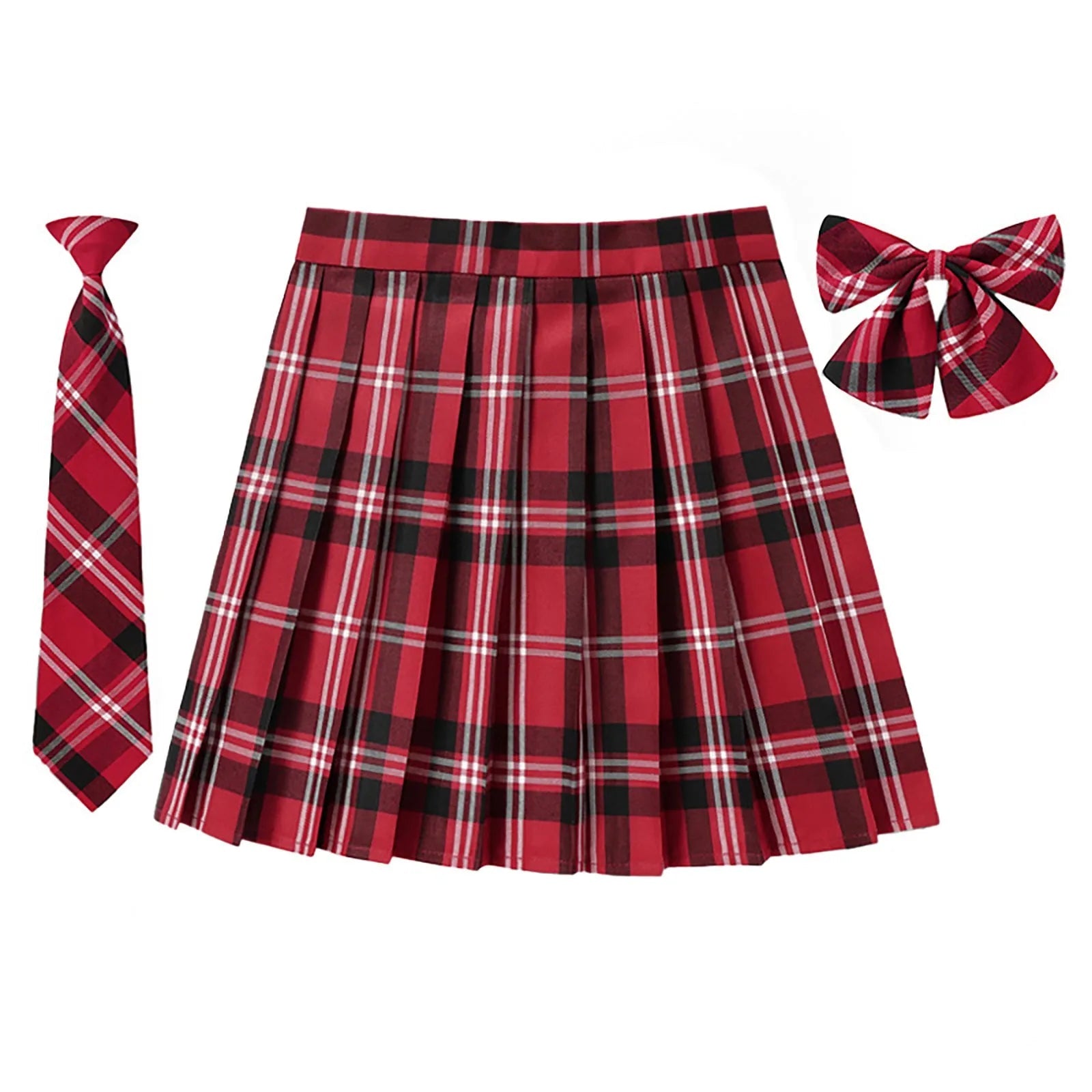 Beauty 2024 Women Plaid Pleat Skirt With Necktie Bowtie Preppy Japanese School Girls New Autumn Winter Preppy Style Mini Skirt SS69 19.69 Red / M / CN