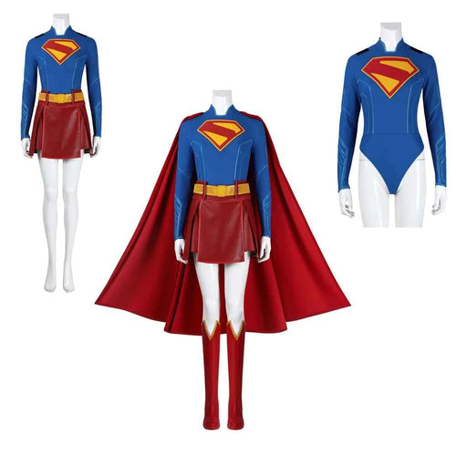 SS69 Supergirl Cosplay Costume Set with Jumpsuit, Cape, and Belt - Elastane