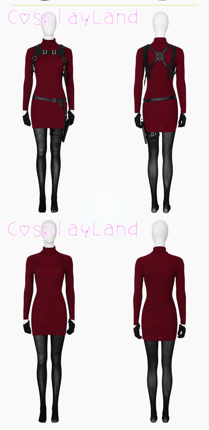 Female Ada Wong Cosplay Costume Clothing Resident 4 Remake Ada Red Women Dress Role Playing Halloween Game Set with Shoes